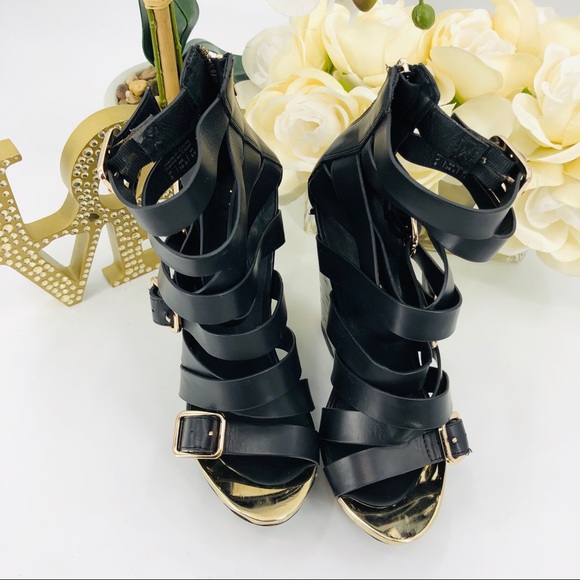 Aldo Leather Strap Buckle Wedges Heels - Picture 4 of 7